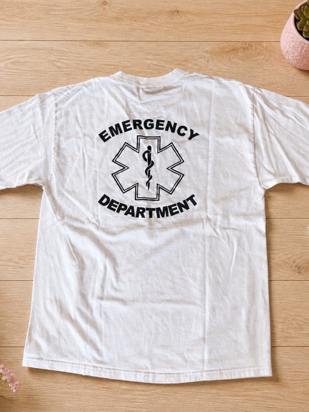 Port and Company White Short-Sleeve Tee with Black Emergency Department Graphic